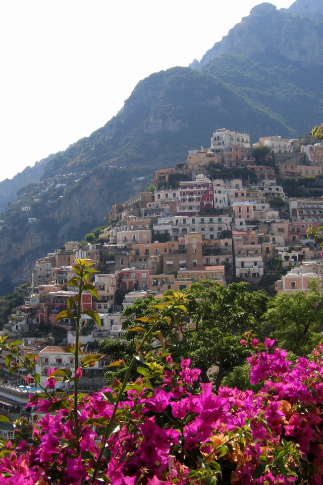 Цветы на фоне курорта Позитано, Италия