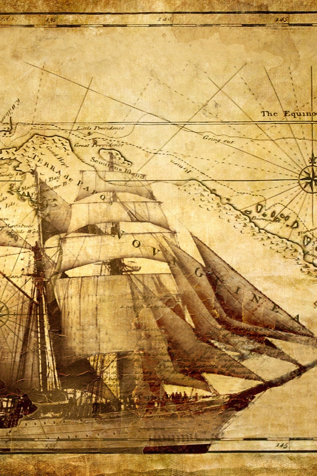 Старинный корабль и карта мореплавателя