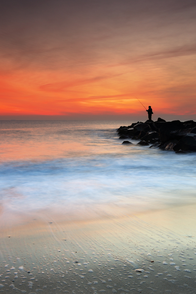 Монмут Бич, Нью-Джерси во время восхода солнца, США