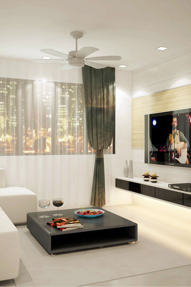 Большой город за окном гостиной