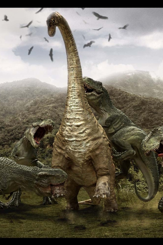 Тиранозавры атакуют бронтозавра