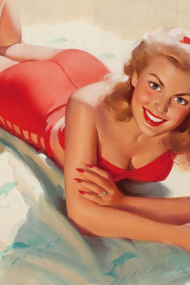 Девушка в красном купальнике, ретро