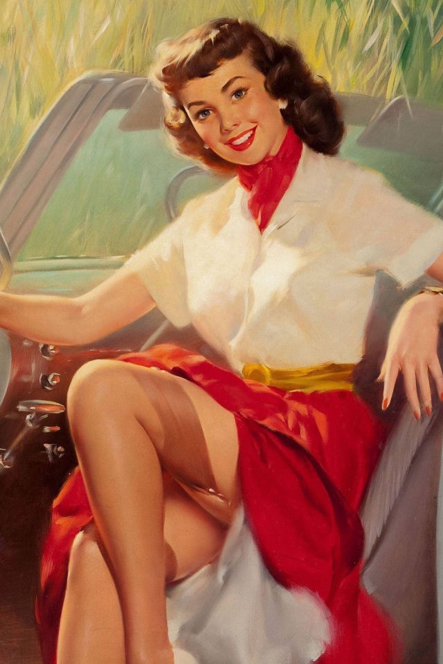 Девушка в красной юбке, ретро