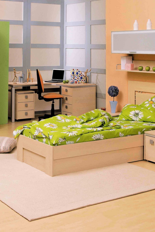 Зеленая постель в детской