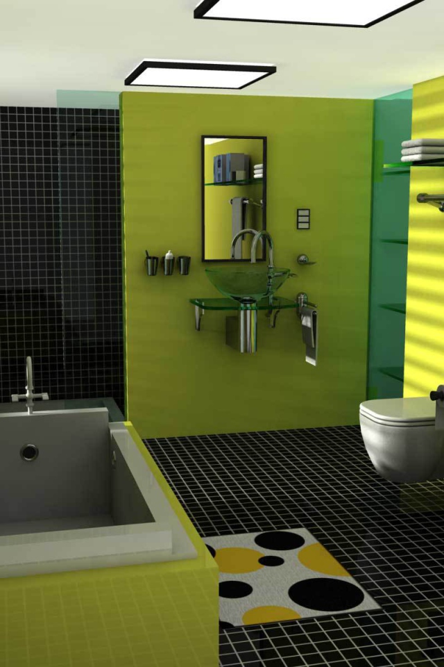 Green panel in the bathroom