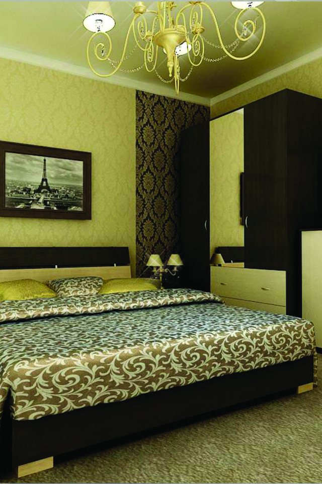 Зеленые обои в спальне