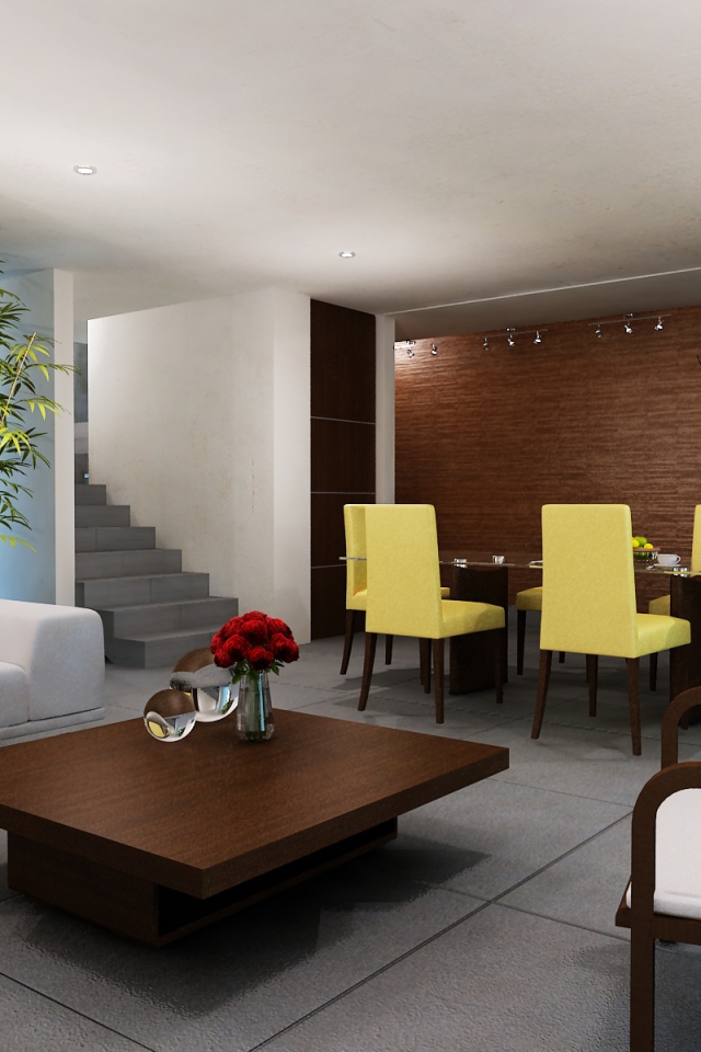 Светло желтые стулья в столовой