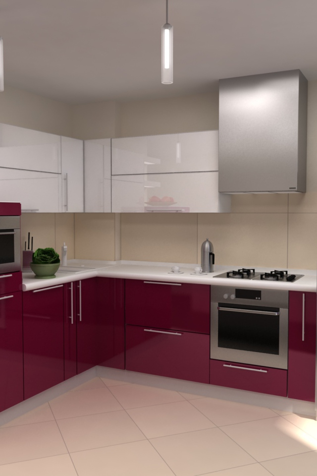 Аккуратная бордовая кухня