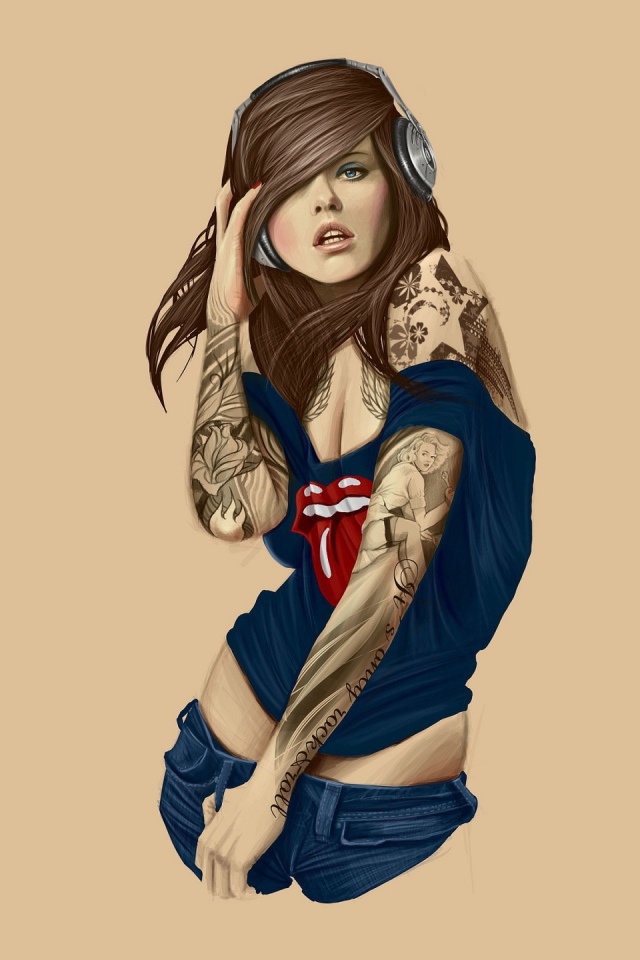 Modern girl with tattoos on his hands