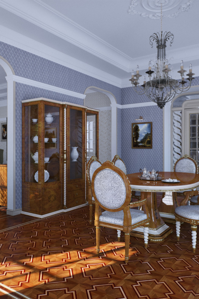 Паркет на полу в столовой