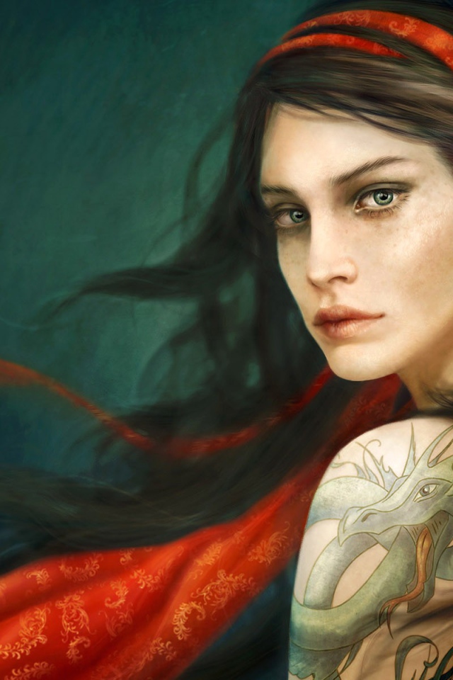 Грустная девушка с тату дракона на плече