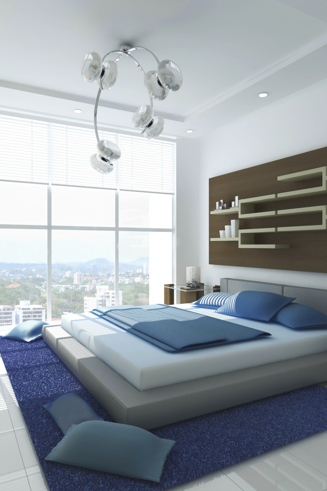 Полки на стене в спальне