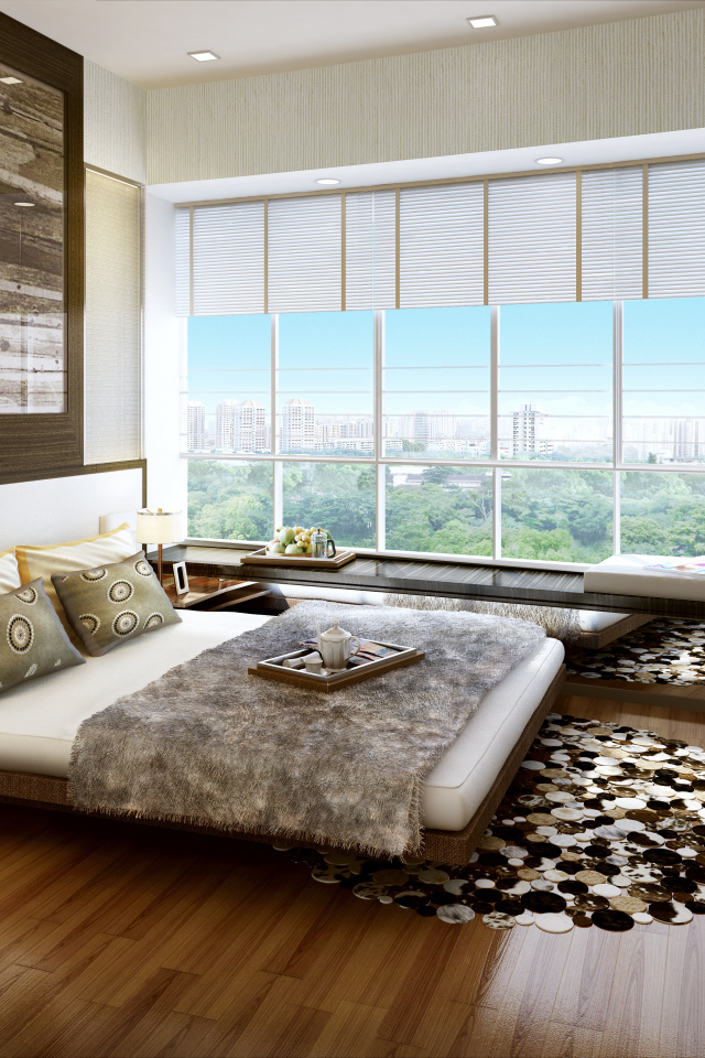 Окно на всю стену в спальне