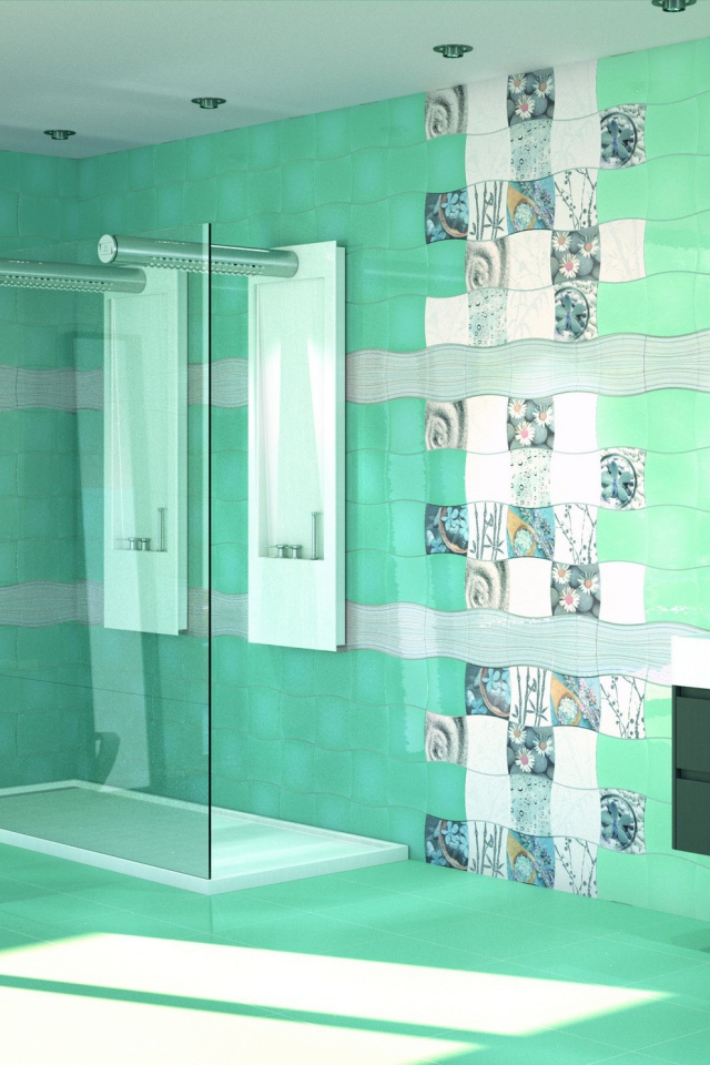 Бирюзовый кафель в ванной