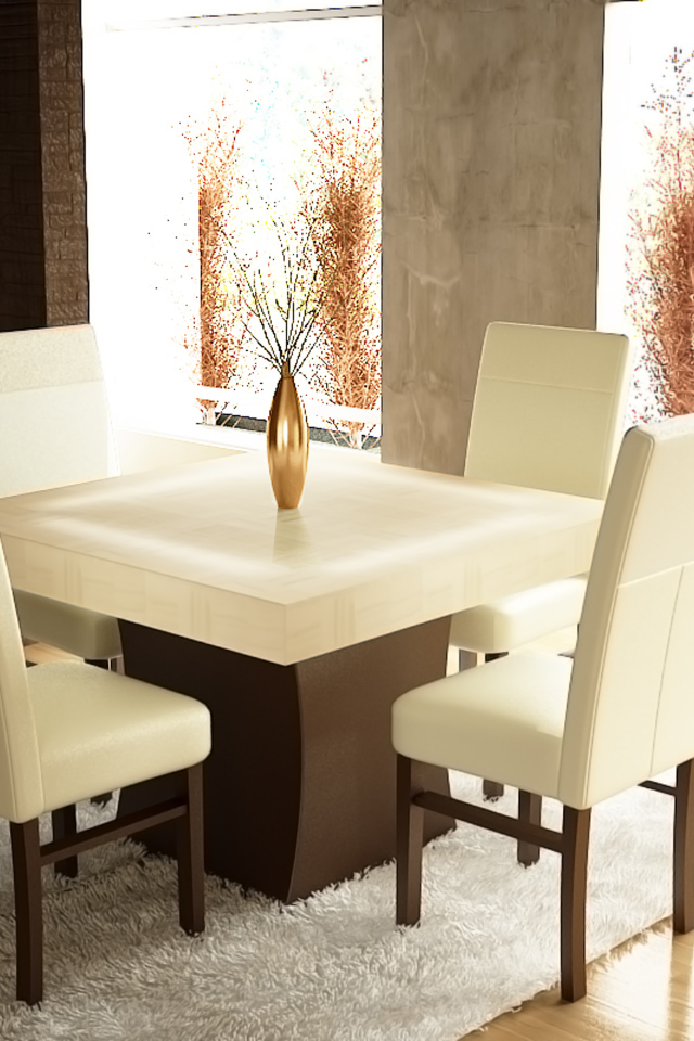 Мебель из белой кожи в столовой