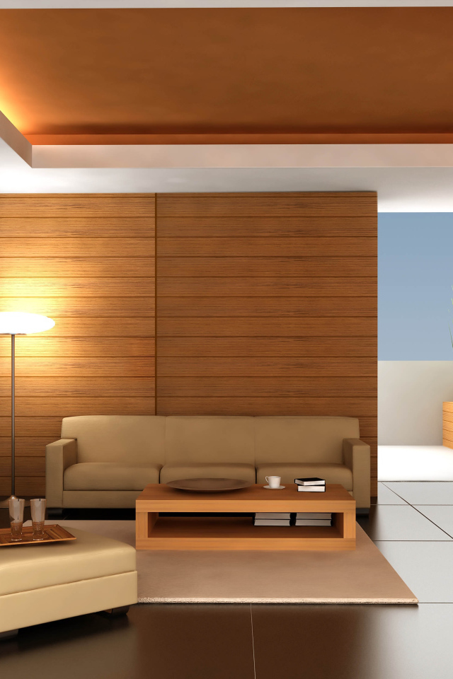 Деревянные панели в гостиной