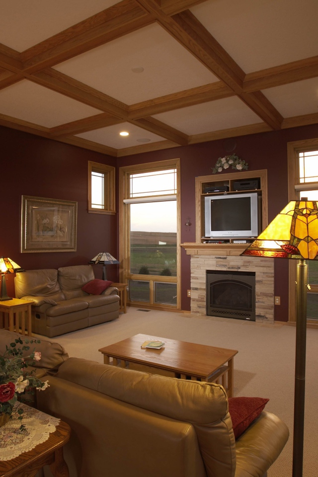 Деревянный потолок в гостиной