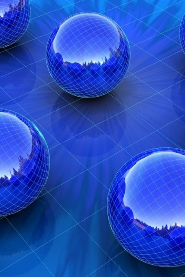 Голубые шары на голубой поверхности, 3-Д графика