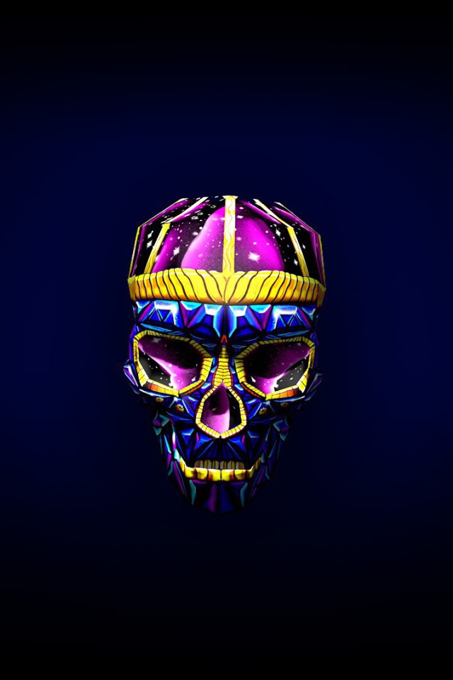 Яркие черепа на черном фоне, 3-Д графика