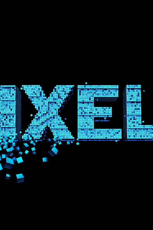 Надпись Пиксели на черном фоне, 3Д графика