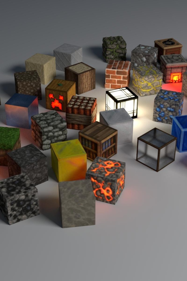 Кубы на серой поверхности в стиле Minecraft