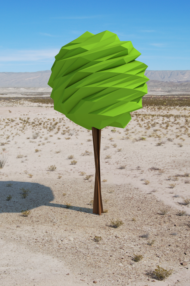 Зеленое дерево в пустыне, 3Д графика