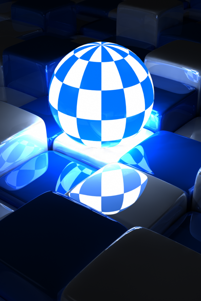 Светящийся шар среди кубов