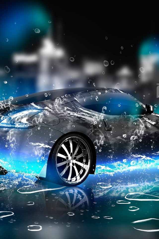 Ниссан в цифровых каплях воды