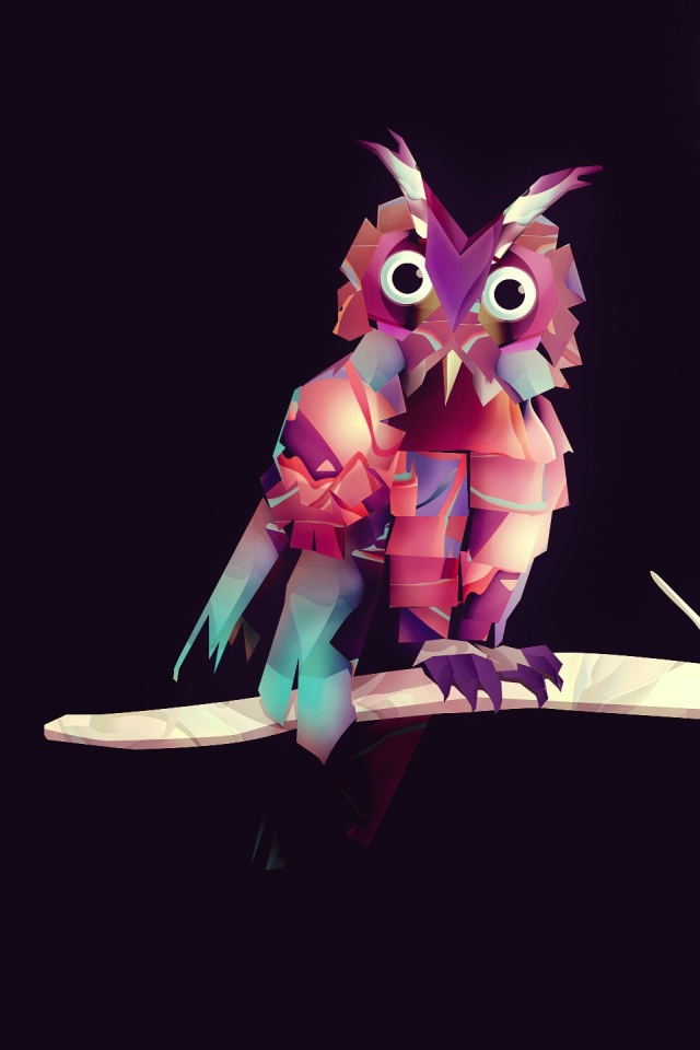 Сова на ветке, 3-Д графика