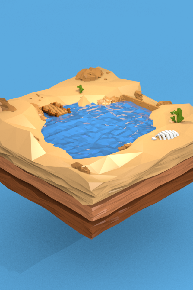 Озеро среди песка, 3Д модель
