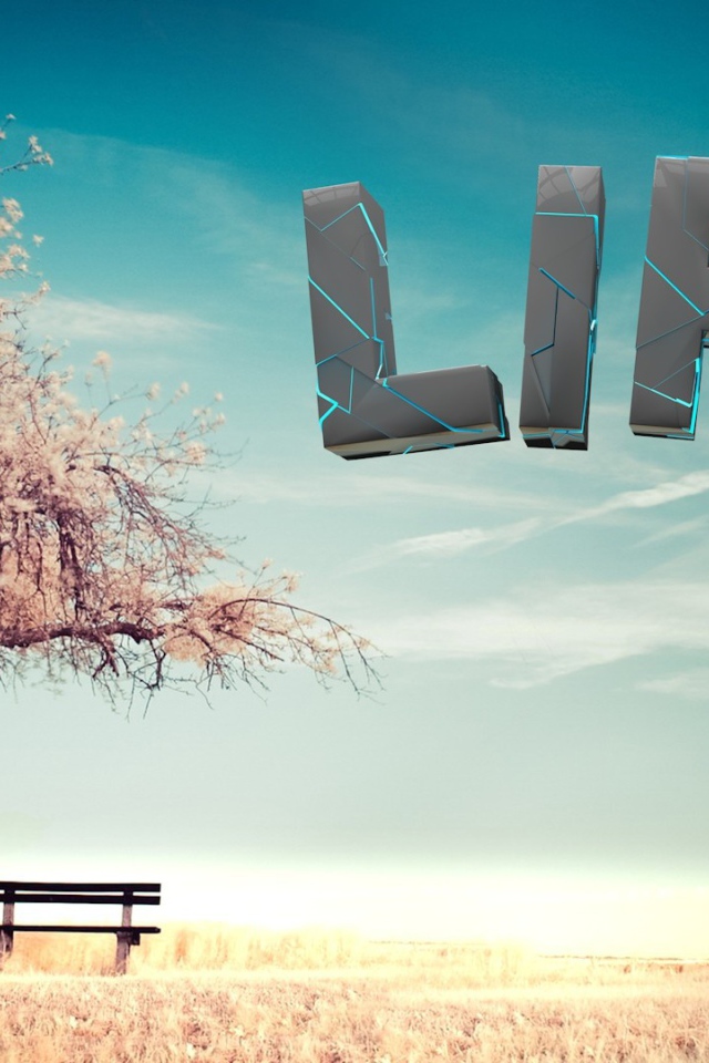 Буквы в небе у дерева, 3-Д графика