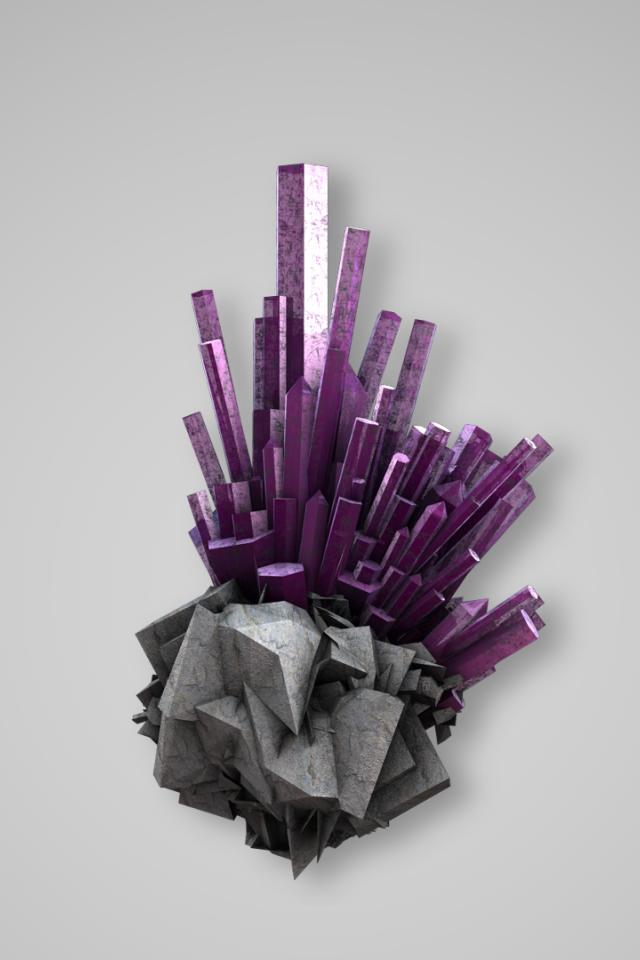 Фиолетовые кристалы на сером камне