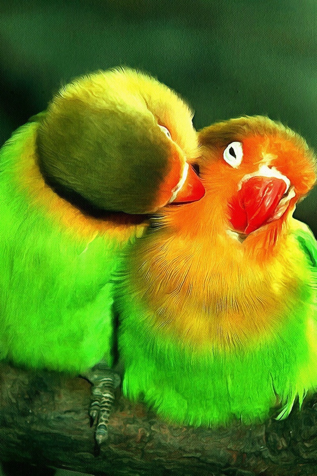 Пара зеленых попугайчиков