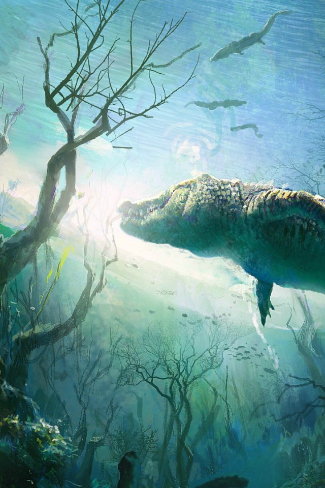 Крокодил в воде реки