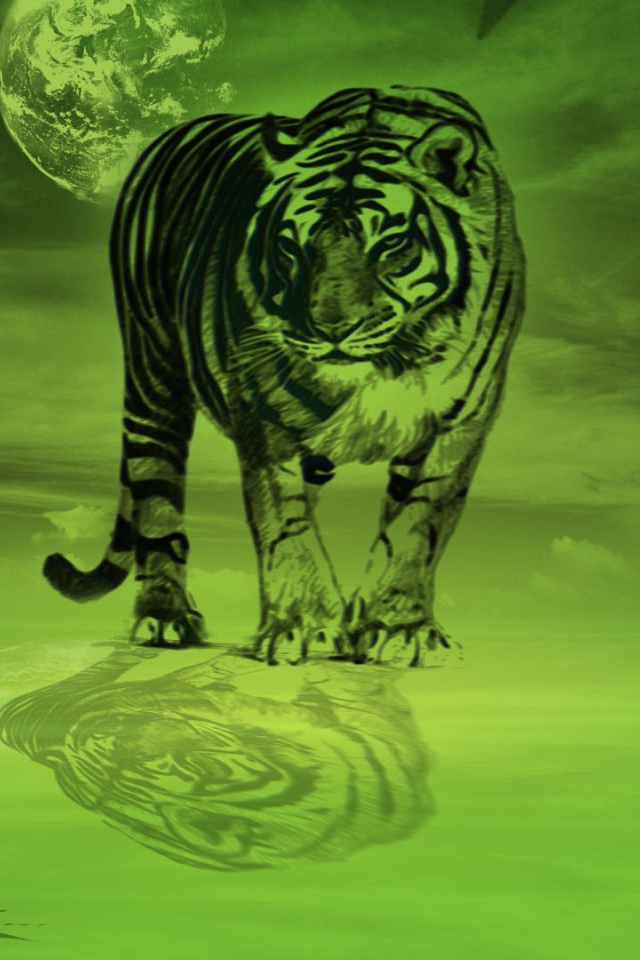 Тигр в зеленых тонах