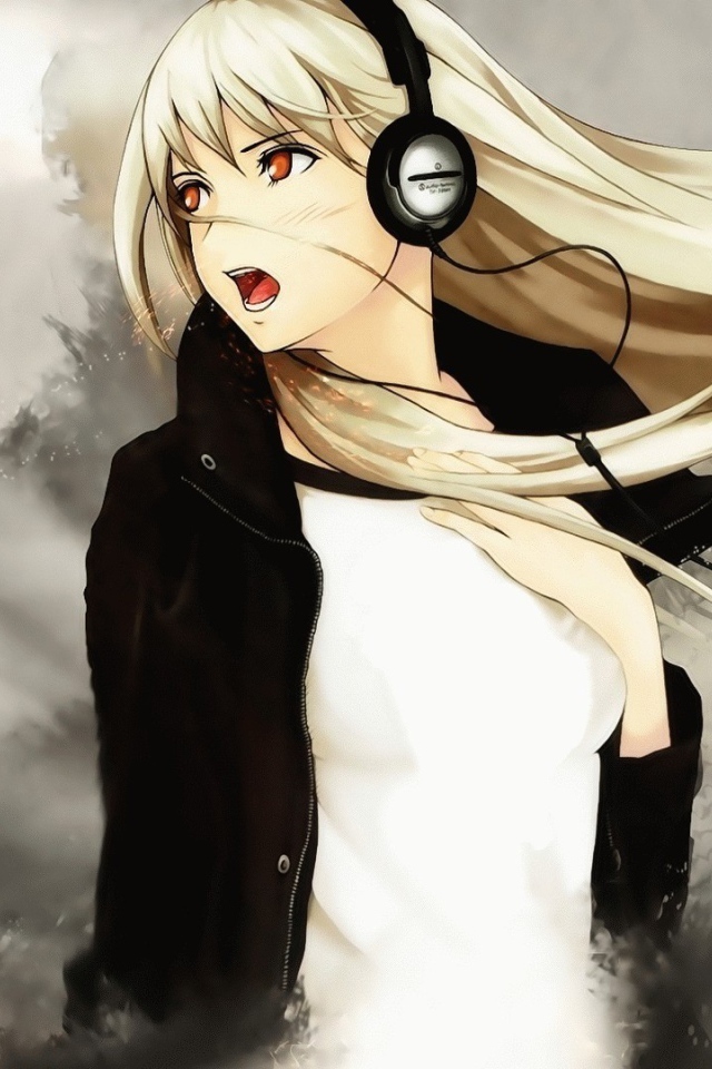 Аниме блондинка в наушниках