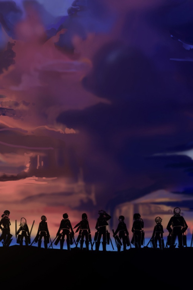 Герои аниме Атака Титанов на фоне облаков