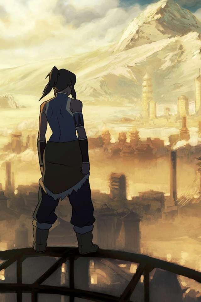 Персонаж аниме Легенда о Корре смотрит на горы