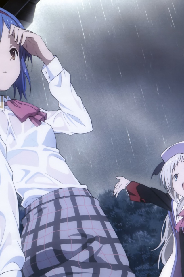 Аниме девушки Маленькие проказники под дождем