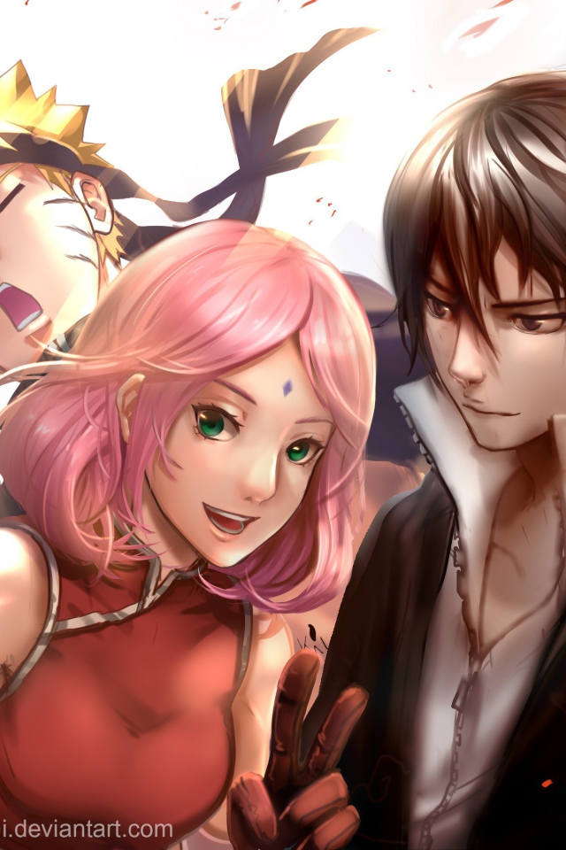 Девушка аниме Сакура Харуно  с персонажами Наруто