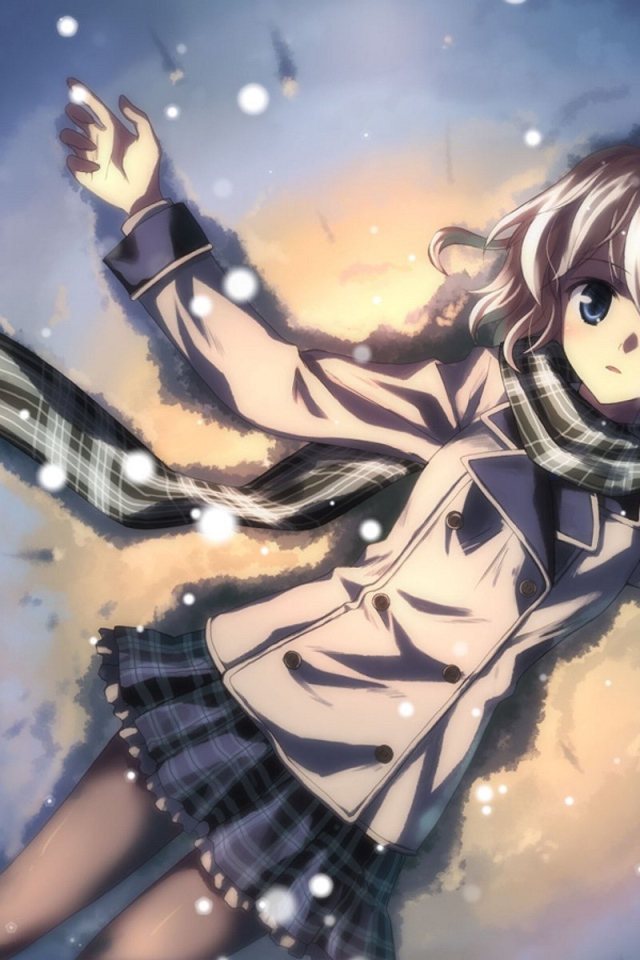 Аниме девушка Тацуя Юкки лежит на снегу