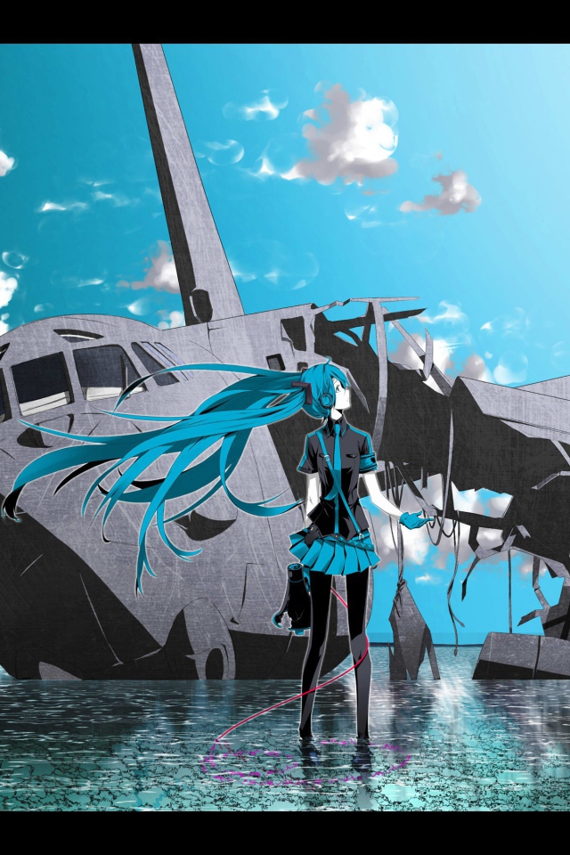 Аниме девушка у рухнувшего самолета