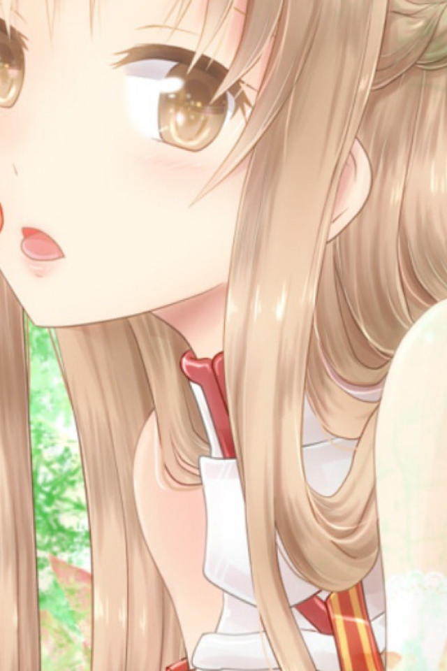 Аниме девушка Yuuki Asuna кушает вишни