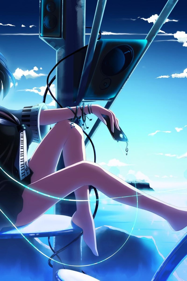 Девушка аниме наслаждается музыкой