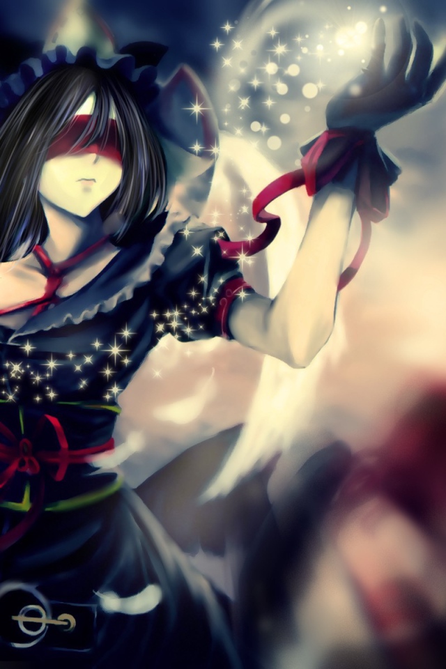 Девушка аниме в черном платье и маске