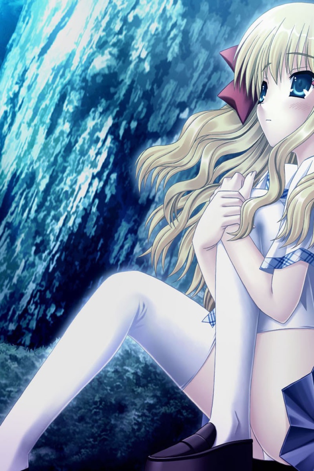 Аниме девушка в школьной форме в темном лесу