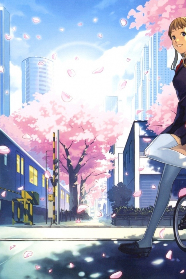 Аниме девушка на велосипеде у переезда
