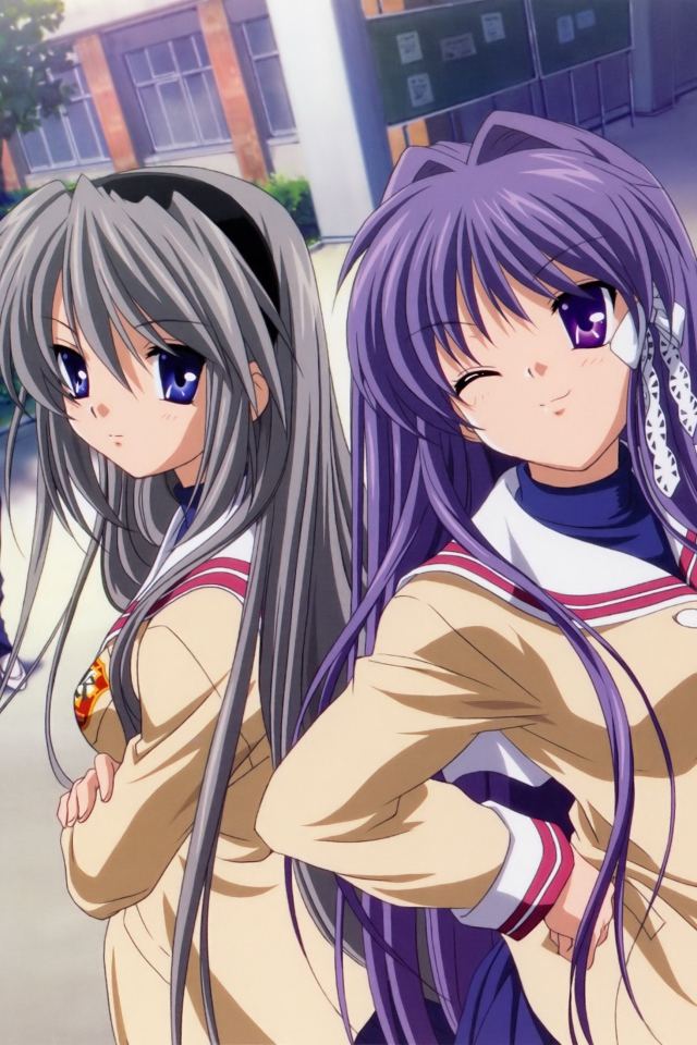 Девушки позируют в аниме Кланнад