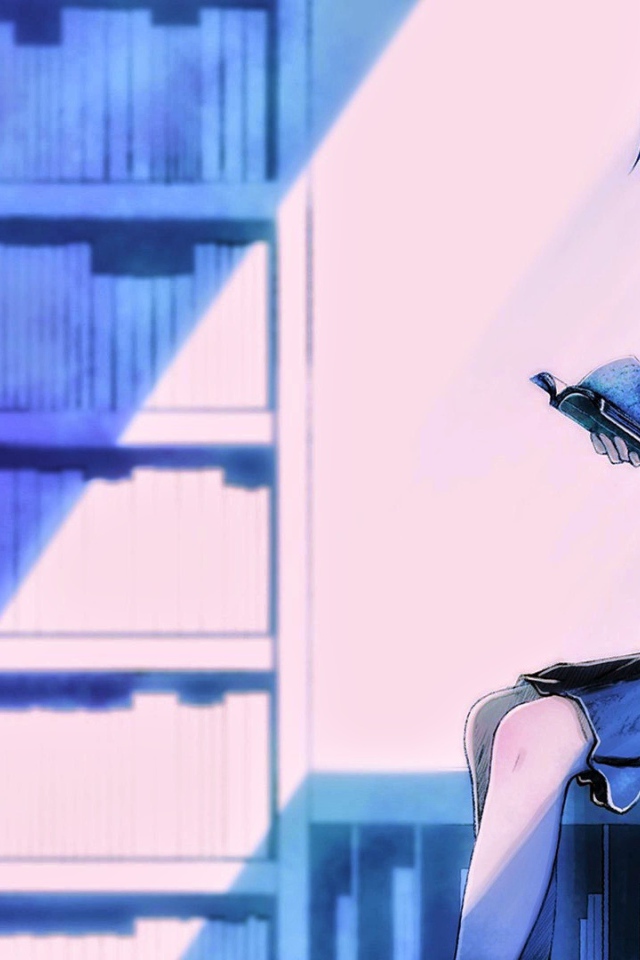 Девушка аниме Рей Аянами читает книгу