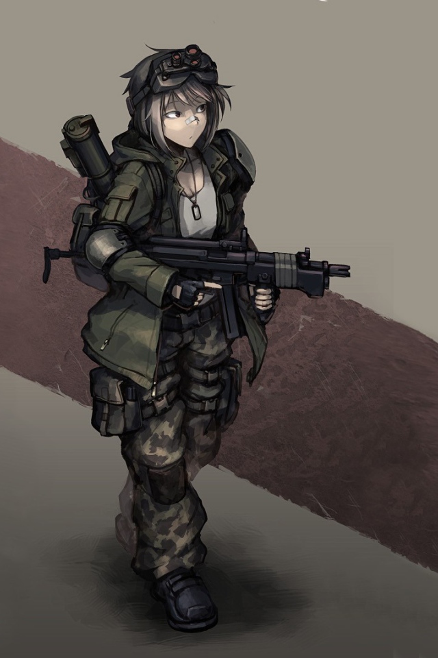 Аниме девушка солдат с оружием